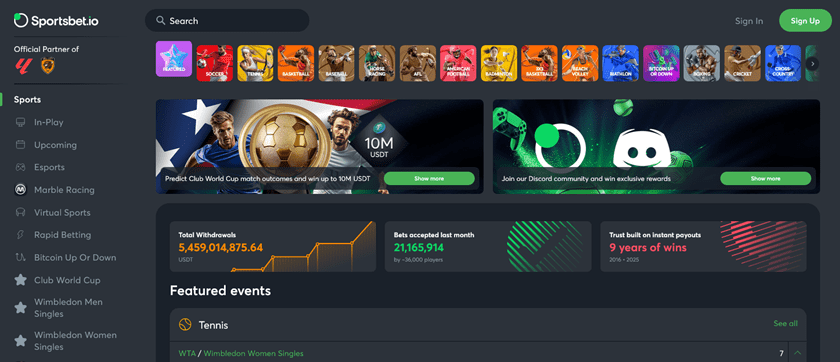 Sportsbet.io main page
