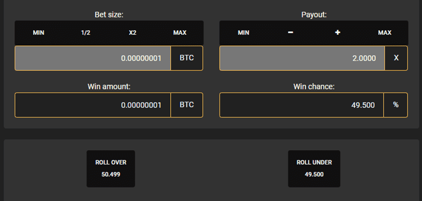Crypto.games dice game