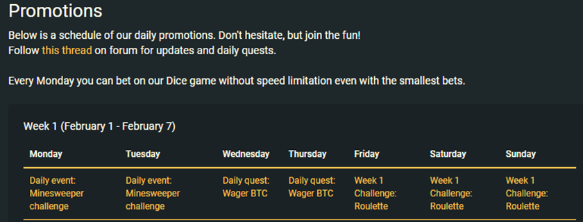 Crypto.games Promotions page