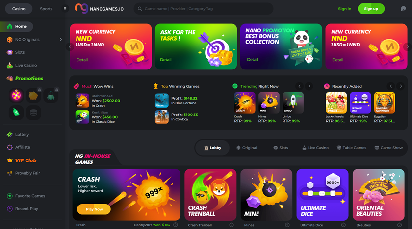 Nanogames.io Bitcoin casino site