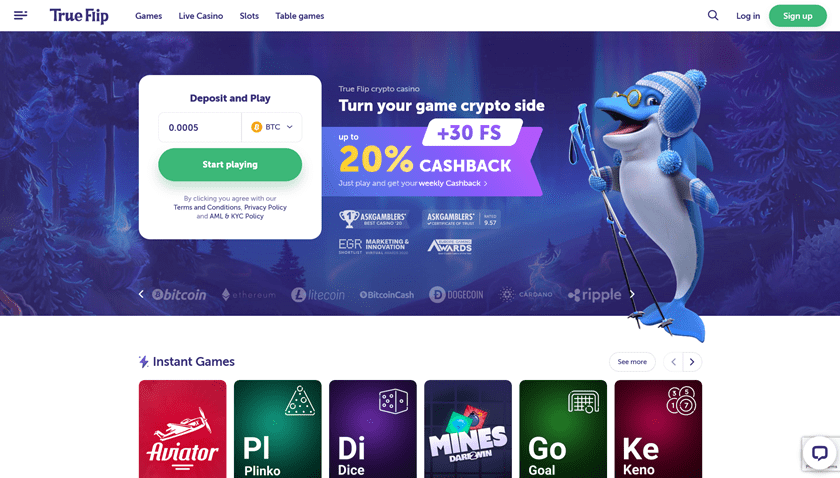 Trueflip.io Bitcoin Casino Site