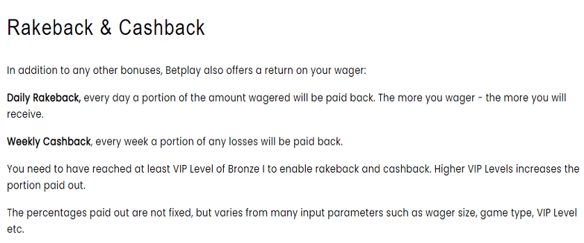 Betplay Rakeback & Cashback Promotion