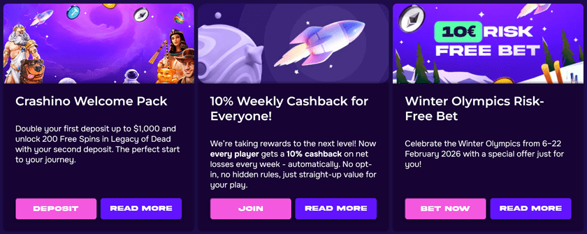 Crashino Bonus Offers and Free Spins