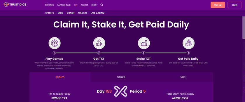 Trustdice TXT staking