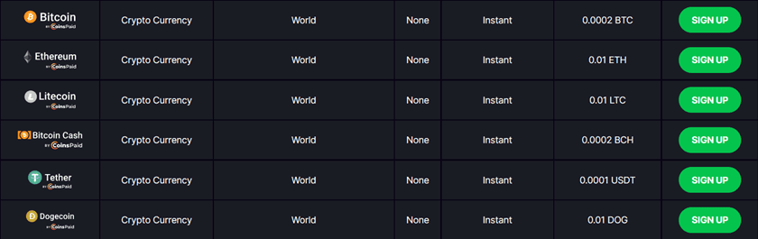 Kosmonaut Casino Payment Methods