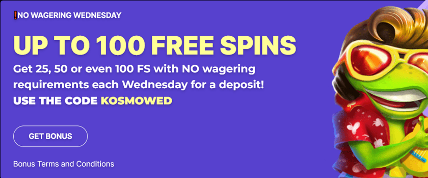 Kosmonaut Casino Wednesday Free Spin Promotion Offers 100 Free Spins