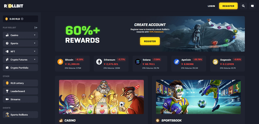 Rollbit Crypto Casino Main Page