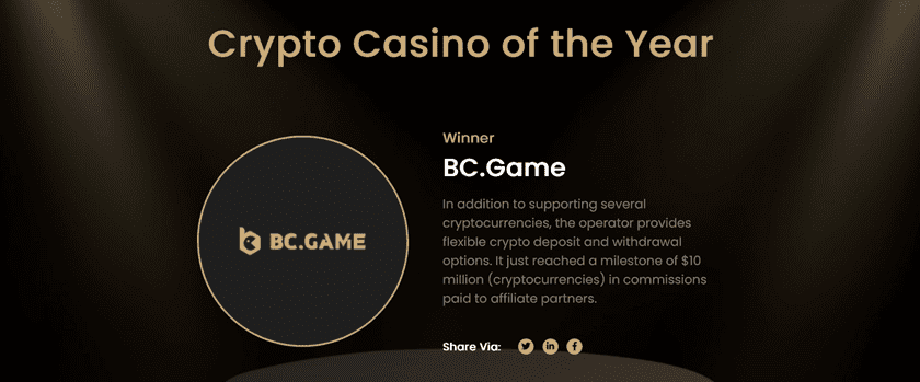 BC.Game Announced "Crypto Casino of the Year" 🥇