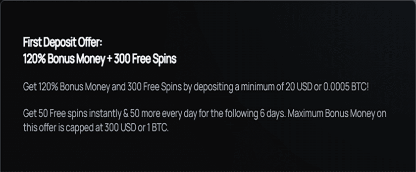 BitSpinCasino 120% First Deposit Bonus