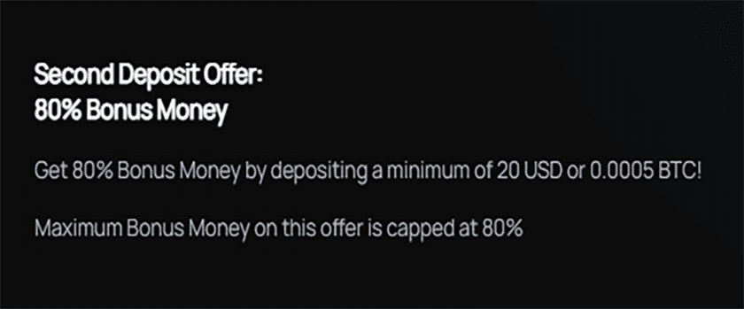 BitSpinCasino 80% Second Deposit Bonus