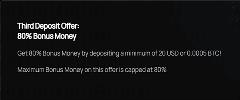 BitSpinCasino 80% Third Deposit Bonus