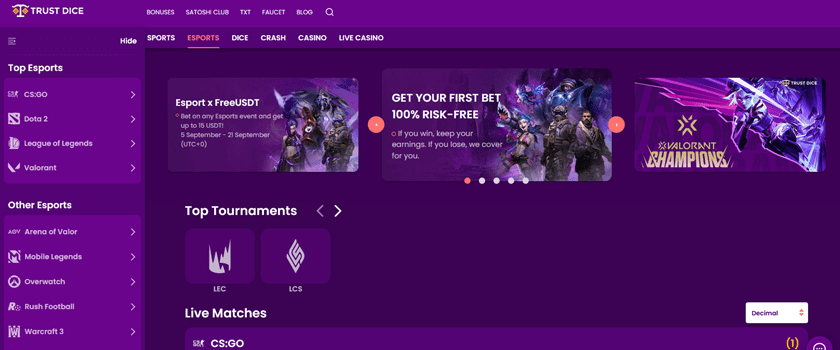 Trustdice Esports Betting