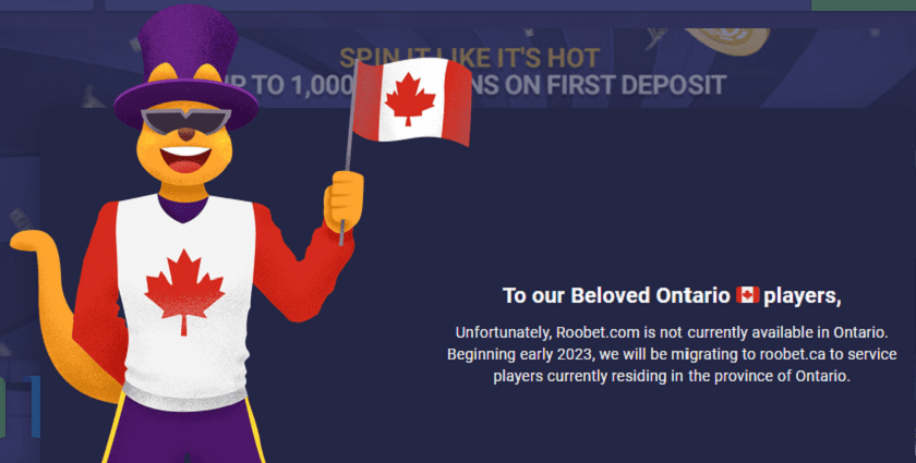 Roobet's message to players from Ontario