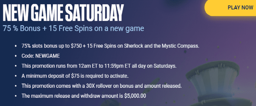 BetUS New Game Saturday 75% Reload Bonus Promotion