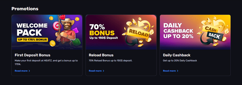 Heatz Bonus Offers and Cashback