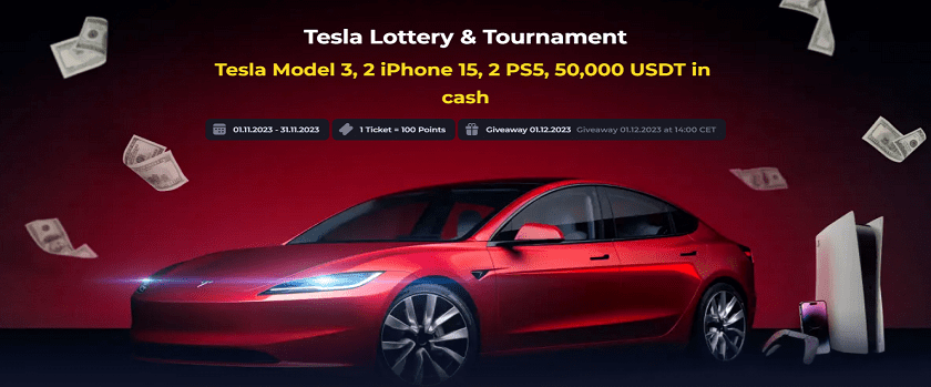 CryptoLeo Tesla Lottery and Tournament