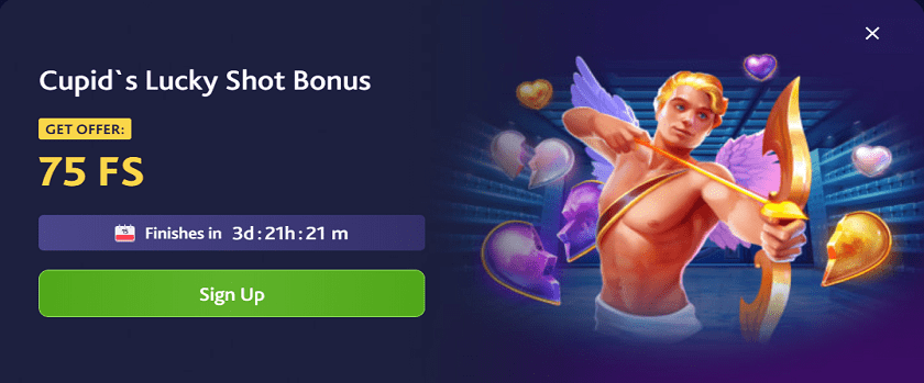 7BitCasino Cupid's Lucky Shot Bonus - 75 Free Spins