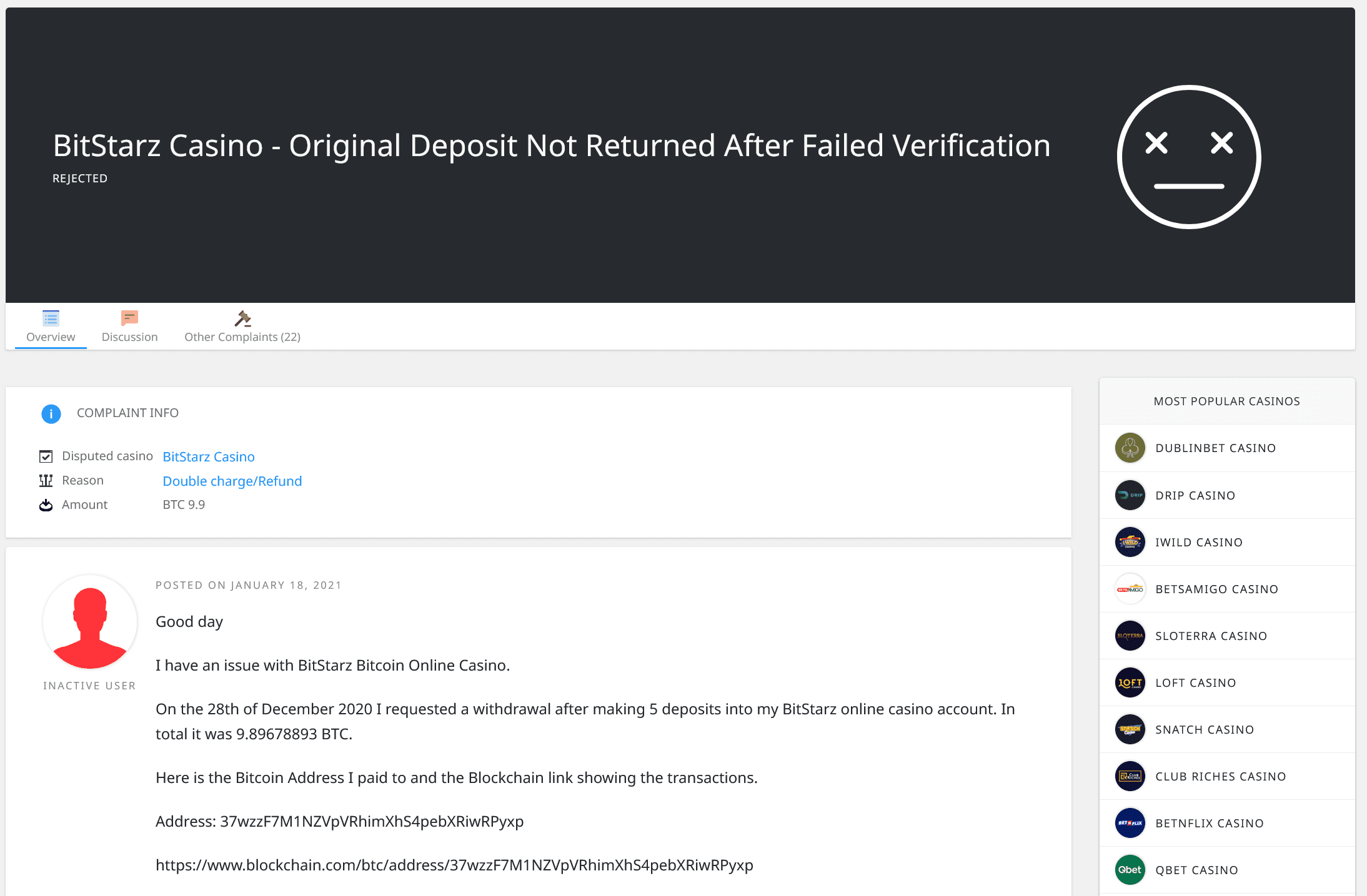 Askgamblers BitStarz complaint