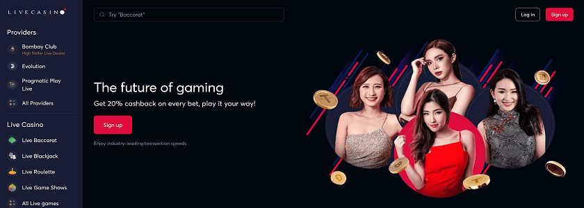 LiveCasino.io Homepage