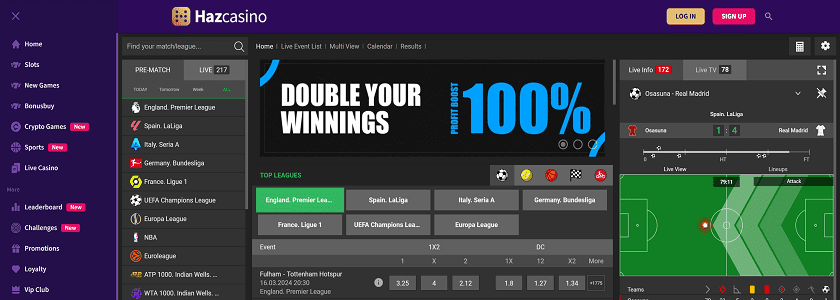 Haz Casino Homepage