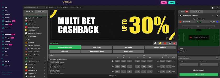 Vegaz Casino Homepage