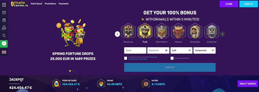 Bitcoincasino.io Homepage