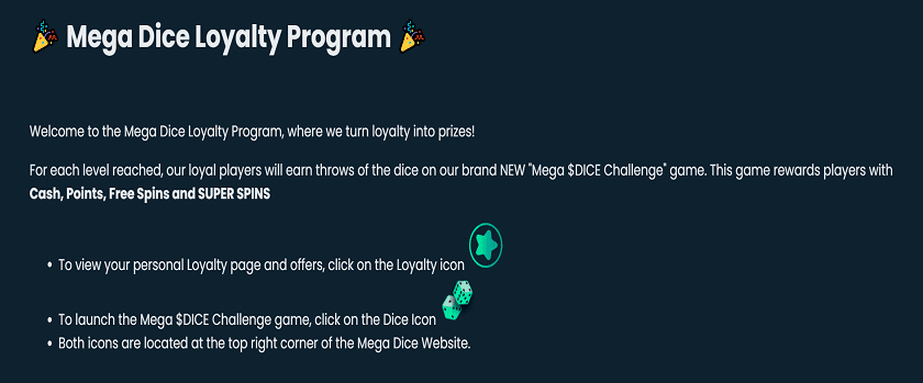 Megadice Loyalty Program Rewards