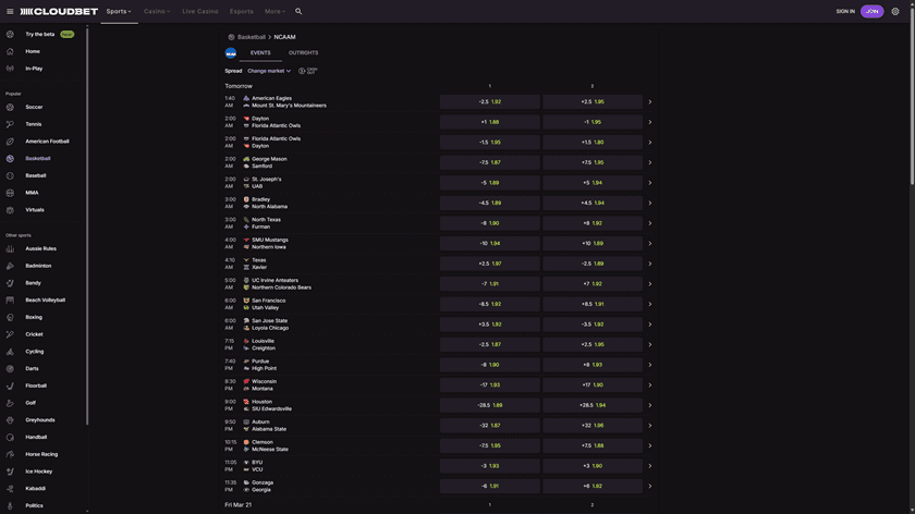 Cloudbet NCAA March Madness