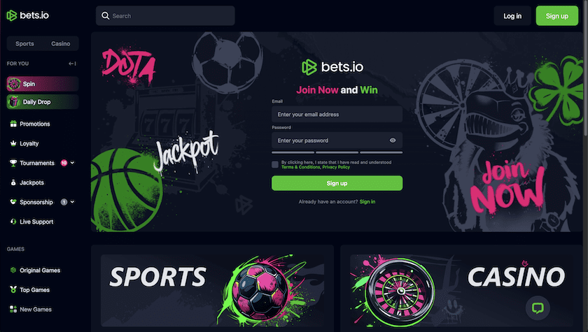 Bets.io Homepage 04-2025