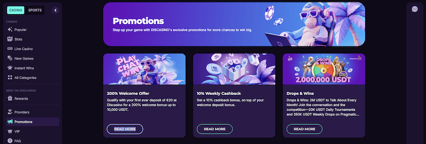 Discasino Bonus Offers and Cashback