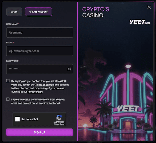 Yeet Casino Registration